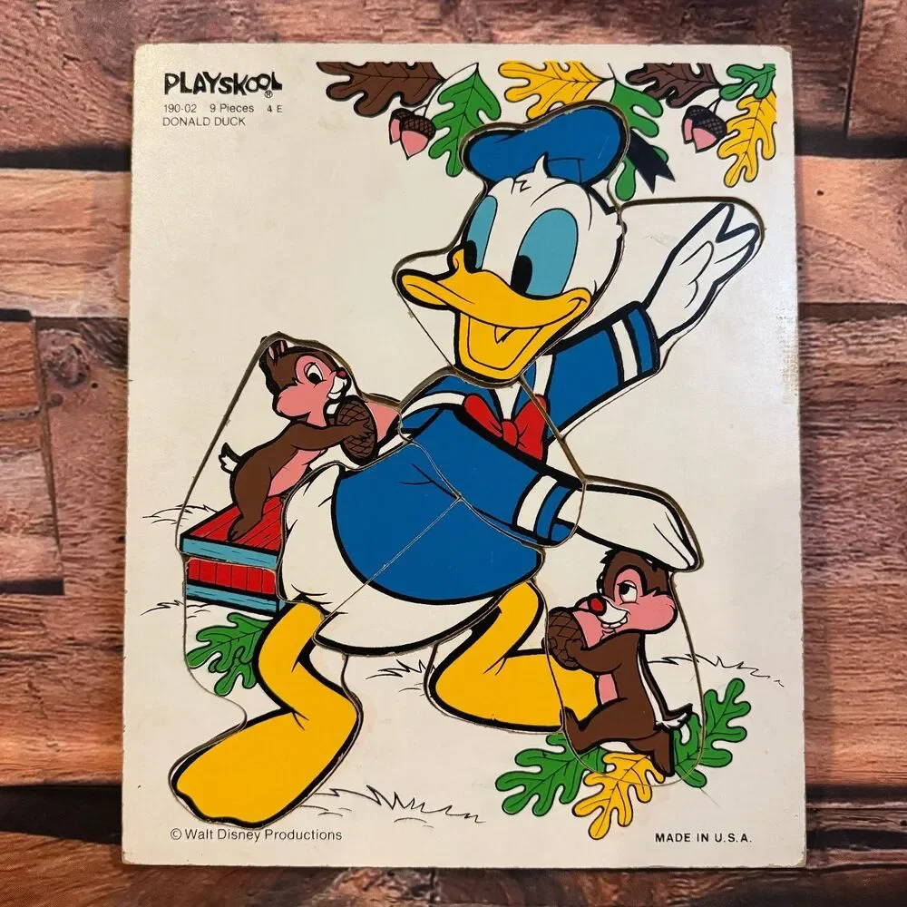 Playskool 190-02 Donald Duck 9-Piece Wooden Puzzle Vintage Disney USA Chip Dale